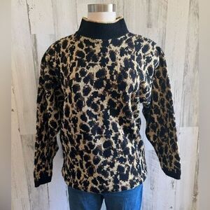 Vintage Leopard Cheetah Print Sweater Metallic Animal Print‎ 80s 90s made in USA